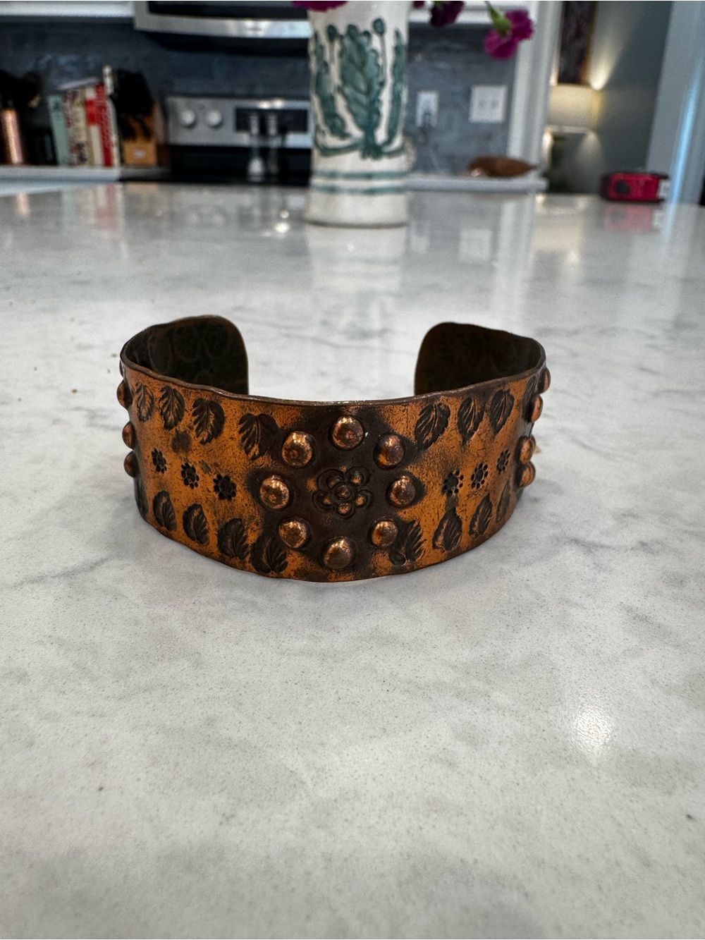 Vintage Hammered Copper Floral Cuff | Boho Statement